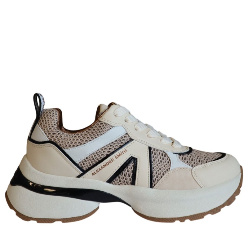 Sneakers scarpe Donna Marca ALEXANDER SMITH Art.VIW1085LJB Colore Beige Nero