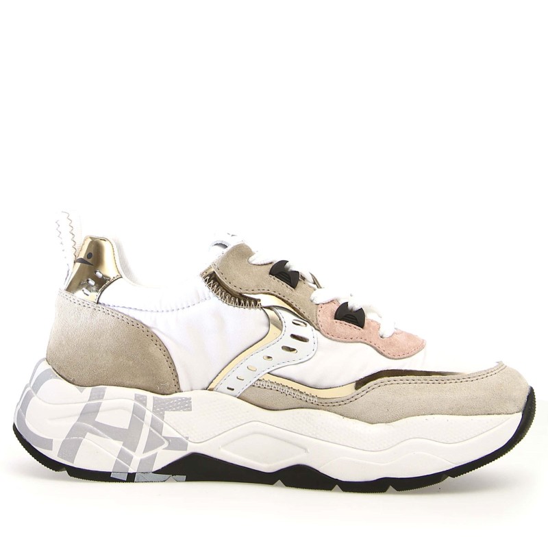 Sneakers scarpe Donna Marca VOILE BLANCHE Art.CLUB105.C Colore Beige Bianco Platino