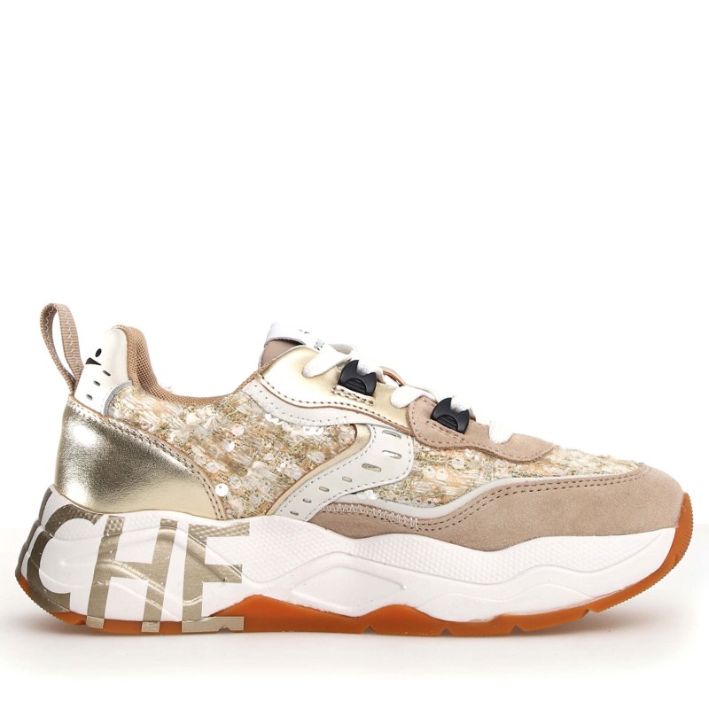 Sneakers scarpe Donna Marca VOILE BLANCHE Art.CLUB105.D Colore Beige Platino