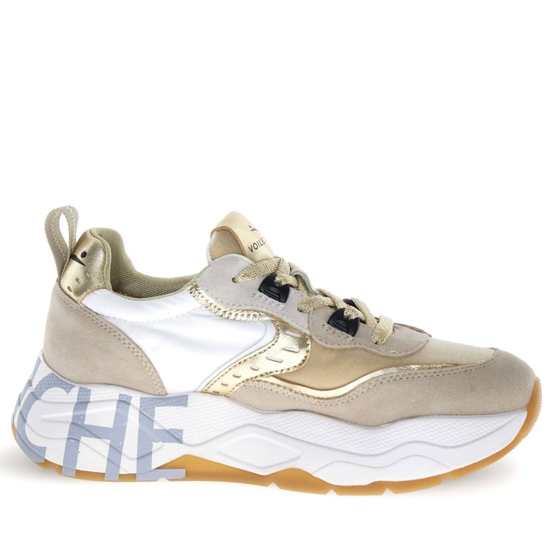Sneakers scarpe Donna Marca VOILE BLANCHE Art.CLUB105.H Colore Beige Platino